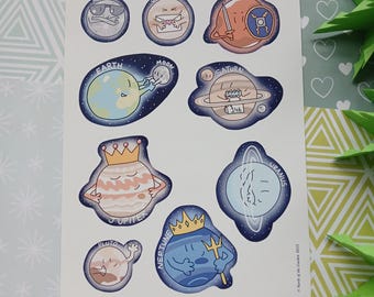 Solar System Sticker Sheet | Planet Stickers for Planners, Journals and Scrapbooks | Waterproof Vinyl