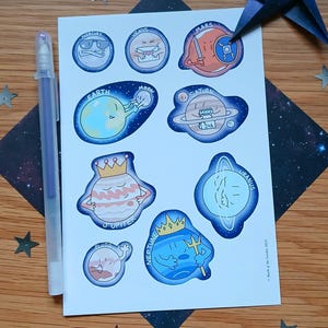 Planet Sticker Sheet | Solar System Waterproof Vinyl Stickers for Planners, Journals and Scrapbooks