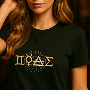 Camiseta Géminis Mercurio, elemento aire, camiseta con estampado astrológico dorado, top celestial de geometría sagrada, regalo minimalista con carta astral espiritual