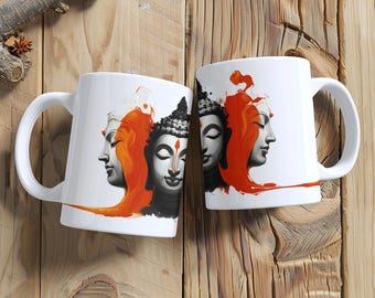 Taza de Buda de tres cabezas: Taza de café zen de arte callejero