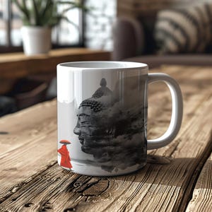 Serene Buddha Ceramic Mug, Zen Mug with Artwork, Mindfulness Gift, Meditation Cup, Tea Coffee Mug, Spiritual Decor