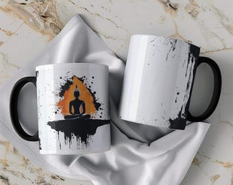 Taza de meditación de Buda Zen: Taza de café de cerámica negra
