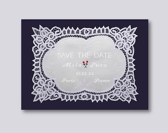 Battenburg Lace Save the Date Doily Template | Vintage Embroidered Wedding Invitation (Digital Download)