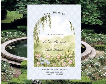 French Garden Save the Date Template | 5x7 Editable Canva Invitation | Romantic Garden Invite