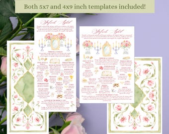 Hand-Painted Sofreh Aghd Ceremony Program Template | Editable Canva Persian Wedding Information Card | 5x7 and 4x9 Printable
