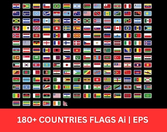 World Flags Clipart Bundle | 180+ Country Flags (Digital Download)