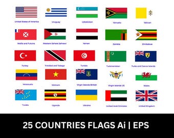 25 Country Flags Clipart | World Flags Bundle (Digital Download)