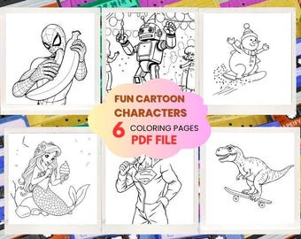 Fun Cartoon Character Coloring Book: 6 Pages (Digital Download)