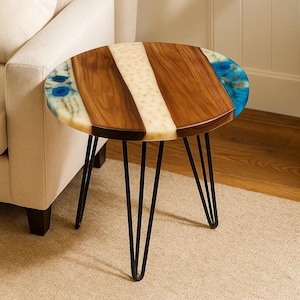 Resin Coffee Table Epoxy Flower Handmade Floral Resin Top Table Unique Home Decor Epoxy Small Floral Coffee Dried Flowers Wood Table Top
