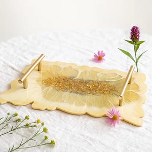 Resin Tray Epoxy Resin Luxury Handmade Serving Tray Golden Decorative Tray Modern Home Decor Custom Kitchen Decor Vintage Serving Platter