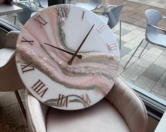 Purple Epoxy Resin Wall Clock: Bling Amethyst Timepiece, Unique Wall Decor