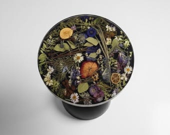 本物の押し花をあしらったカスタム樹脂製コーヒーテーブル、ラウンド