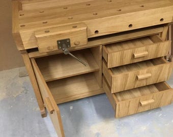 Woodworking Workbench with Cabinet and Drawers