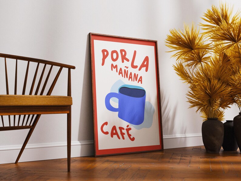 Por La Mañana Cafe Print - Trendy Coffee Poster - Maximalist Wall Art