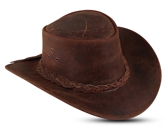 Handgemaakte leren cowboyhoed: uniseks outback-westerse stijl