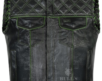 Gilet de motard en cuir matelassé à losanges pour homme, style club.