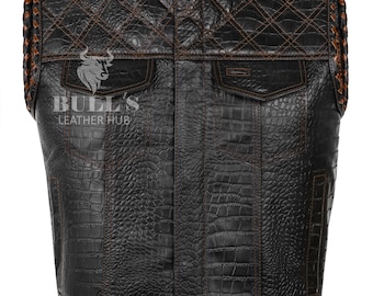 Motorvest, leren denim bikervest: handgemaakt rundleer en canvas - aangepaste rijkleding, leren bikervest