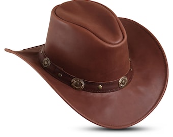 Handgemaakte leren cowboyhoed: uniseks western-outbackstijl