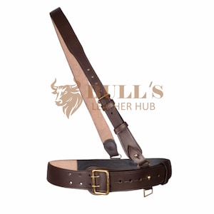 Genuine Leather Sam Brown Belt With Crossover Should Strap Real Leather British Military – Handmade Full Leather Belt