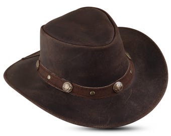 Handgemaakte leren cowboyhoed: uniseks western-outbackstijl