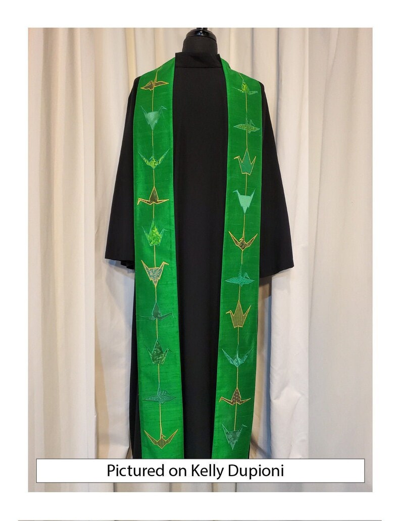 Contemporary Green Origami Crane Clergy Stole