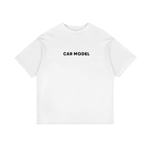 May include: A white t-shirt with the text "CAR MODEL" printed in black across the chest. The shirt has short sleeves and a crew neck. The fabric appears to be a soft, lightweight material.
