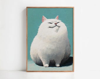Weiße flauschige Katze vor grauem Hintergrund (Digitaler Download)