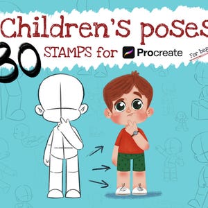 Juego de sellos de poses para niños para Procreate / Juego de pinceles para Procreate / Poses corporales para Procreate / Sellos para niños para Procreate / Pincel para principiantes / Poses con pincel