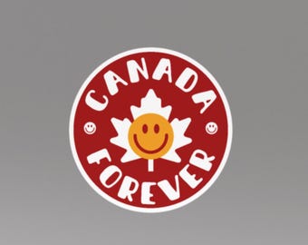 Canada Forever Smiley Sticker: Maple Leaf Canadian Pride
