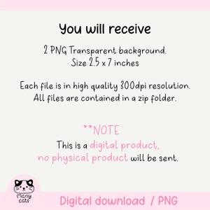 May include: A digital download graphic with text that reads "You will receive" and details about the product, including size 2.5 x 7 inches. The image also states that it is a digital product and no physical product will be sent.