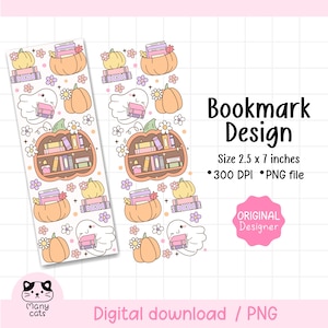 Pumpkin Ghost Reading Bookmark Png Bookish Ghost Bookmarks Digital Printable Png Cozy Reading File Book Lover Png Halloween Bookmarks Gift