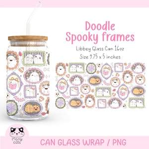 Spooky Frames 16oz Libbey Glass Can Wrap Png Halloween Ghost Libbey Can Wrap Pastel Cute Ghost UV DTF Wrap Girly Halloween Glass Design