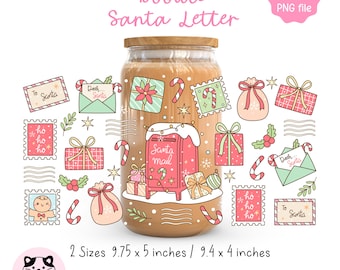 Doodle Santa Letter Cup Wrap Png Christmas Glass Wrap Santa Mail Cup Wrap Christmas UV DTF Christmas Aesthetics Christmas Iced Coffee Cup