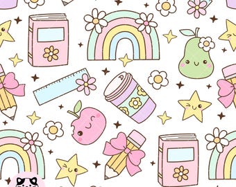 Pastel school seamless pattern Teacher appreciation seamless School repeating pattern School supplies sublimation Cute school digital paper