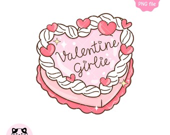 Valentine Girlie Cake Png, Book Club Sticker, Trendy Heart Cake, Retro Cake, Trendy Bookish Png, Valentines Gift