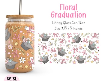 Floral Graduation Libbey Can Wrap, Pink Coquette Design (PNG)