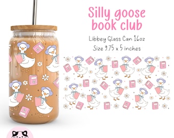 Silly Goose Book Cub 16oz Libbey Glass Can Wrap Png Spring Goose Libbey Glass Can Wrap Trendy Cottagecore Glass Can Png Goose Reading Png