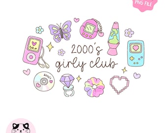 Dziewczęcy klub z lat 2000. PNG, grafika Y2K, nostalgia lat 90., modne wzory retro, naklejka, projekt koszulki sublimacyjnej (pobieranie cyfrowe)