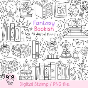 Doodle Fantasy Bookish Digital Stamp Romantasy Stamp Outline Dragon Fantasy Coloring Aesthetic Bookish Stamp Png Book Lover Coloring Page