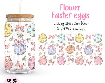 Huevos de Pascua coquetos Envoltura de lata de vidrio Libbey de 16 oz PNG Pastel Pascua Envoltura de lata de vidrio Libbey Taza de café de primavera Patrón de Pascua Regalo de Pascua Png