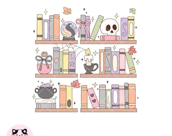 Witch Bookshelf Shirt Png Pastel Bookish Clipart Cozy Reading Png Aesthetic Bookish Sublimation Design Png Books Lovers Halloween Gift Png