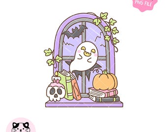 Halloween Window PNG, Spooky Haunted House, Bookish Sticker, Sublimation Shirt Design (Digital Download )