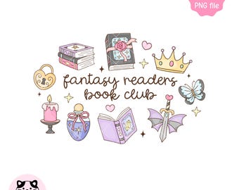Fantasy Readers Book Club Png, Romantasy Bookish, Trendy Girly Aesthetic, Kindle Bookish Design, Book Lovers Gift