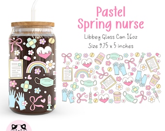 Pastel Spring Nurse 16oz Libbey Glass Can Wrap Png Nurse Floral Libbey Glass Can Wrap Girly Aesthetic Nurse Cup Coquette Nurse Glass Wrap