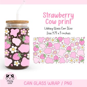 Strawberry cow print 16oz Libbey Glass Can Wrap Png Cow Print Glass Can Wrap Pink Pastel Animal Print Cup Wrap Floral Beer Can Wrap Png