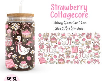 Strawberry Cottagecore 16 Oz Libbey Glass Can Wrap Png Spring Goose Libbey Glass Can Wrap Png Cottagecore Girl Png Garden Picnic Cup Wrap