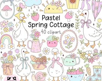 Pastel spring cottage clipart Spring clipart Silly goose clipart Retro cottagecore png Coquette goose png Garden flower png Spring gift png