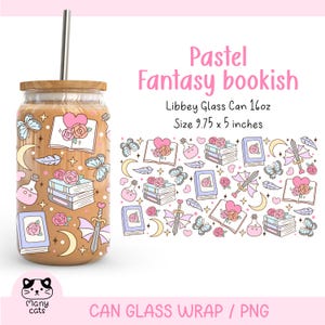 Pastelowa Fantastyczna Książka 16oz Libbey Szklana Puszka Opakowanie Png Romantyczna Książka Szklana Puszka Magiczny Kubek Opakowanie Kwiatowa Książka Png Miłośnik Książki Mrożona Kawa Kubek Png