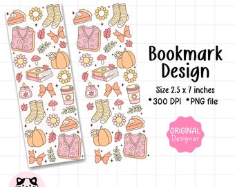 Doodle Girly Autumn Bookmark Png Coquette Autumn Bookmarks Digital Printable Png Fall Aesthetic File Printable Bookmarks Png Autumn Gift