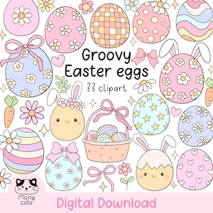 Pastel groovy easter eggs clipart Coquette eggs png Spring png Retro easter png Easter bunny png Girly easter Daisy flower Easter gift png